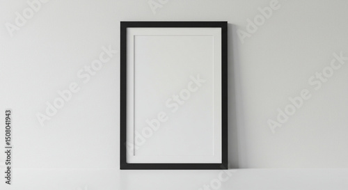 Black frame mockup on white wall for art print poster photo picture design presentation template interior