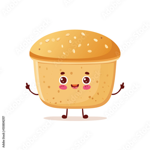 English Muffin in cute cartoon character style with expressive face and limbs.
