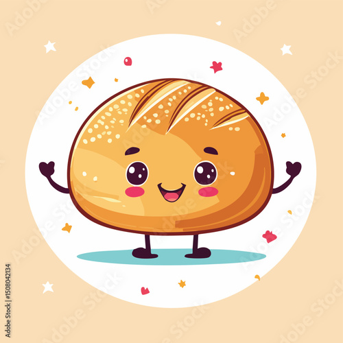Pain de Campagne in cute cartoon character style with expressive face and limbs.