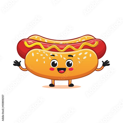 Hot Dog Bun in cute cartoon character style with expressive face and limbs.