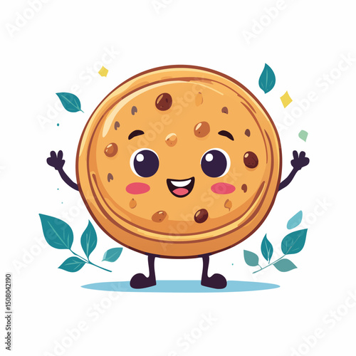 Flatbread in cute cartoon character style with expressive face and limbs.