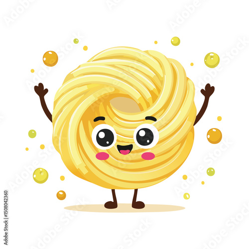 Spaghetti in cute cartoon character style with expressive face and limbs.