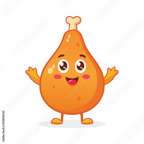 Fried Chicken in cute cartoon character style with expressive face and limbs.