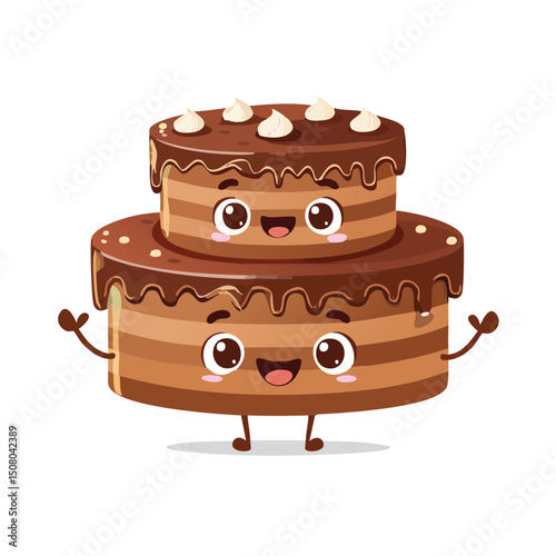 Chocolate Cake in cute cartoon character style with expressive face and limbs.