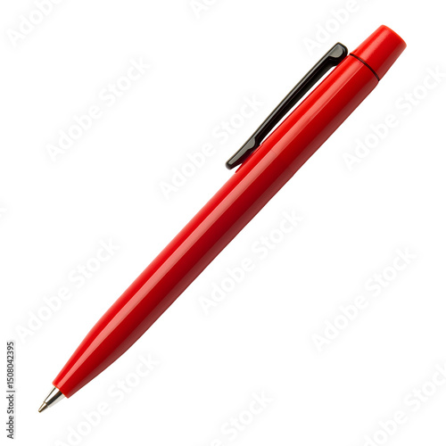 Red Ballpoint Pen, Office Supply, Writing Tool, Stationery Item, Black Background