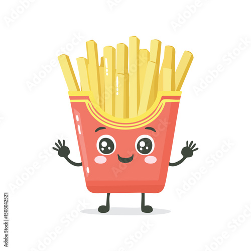 French Fries in cute cartoon character style with expressive face and limbs.