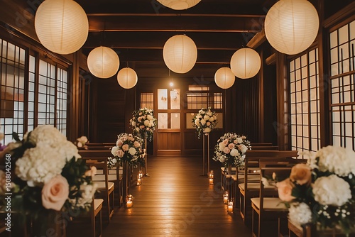 Elegant japanese wedding ceremony venue decor