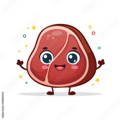 Roast Beef in cute cartoon character style with expressive face and limbs.