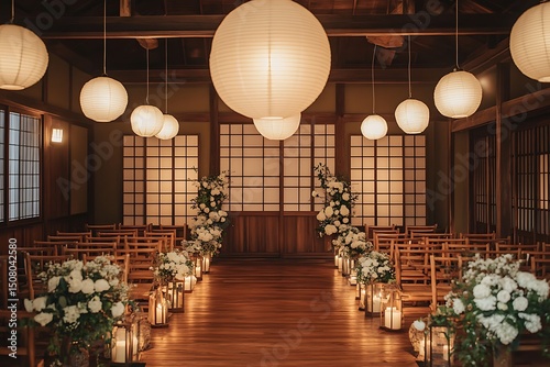 Serene japanese wedding ceremony venue decor