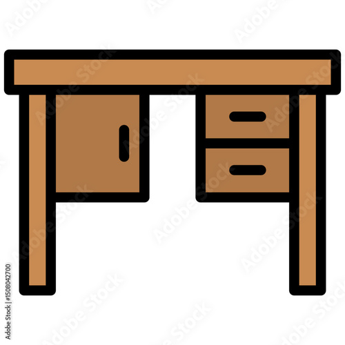 Desk Icon, Outline Flat Design Style Icon, Furniture Icon Vector