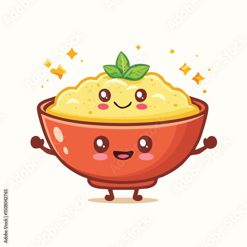 Mashed Potatoes in cute cartoon character style with expressive face and limbs.