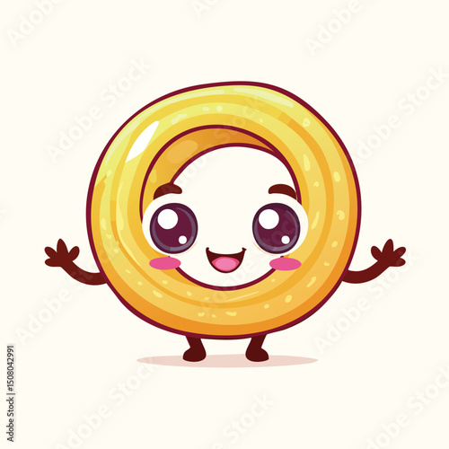 Onion Rings in cute cartoon character style with expressive face and limbs.