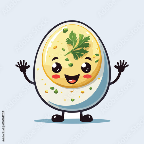 Deviled Eggs in cute cartoon character style with expressive face and limbs.