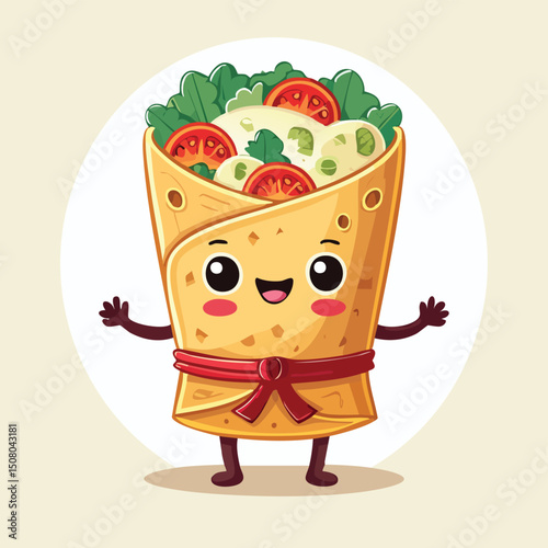 Caesar Wrap in cute cartoon character style with expressive face and limbs.