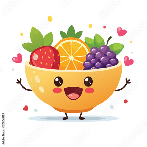 Fruit Salad in cute cartoon character style with expressive face and limbs.