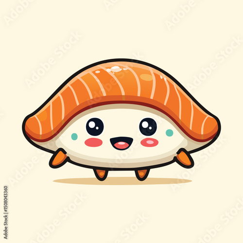Teriyaki Salmon in cute cartoon character style with expressive face and limbs.