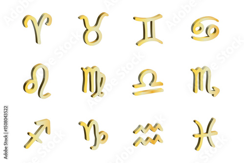 3d zodiac signs Esoteric symbol set Astrology clipart Elements for design