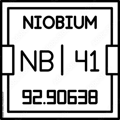 Vector science icon of Niobium from the periodic table, showing atomic number 41 and symbol Nb, perfect for academic visuals, chemistry lessons, and lab resources.