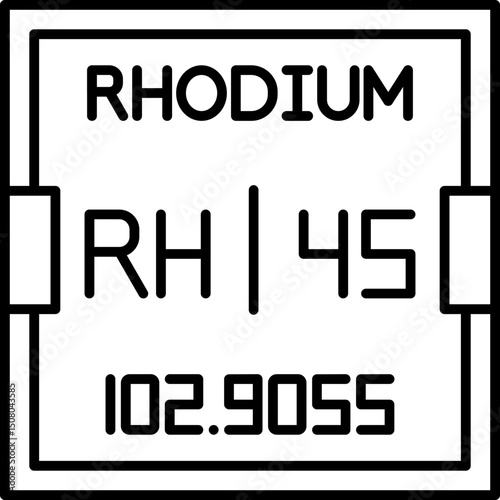 Periodic table Rhodium vector icon with atomic number 45 and symbol Rh, designed for science learning resources, educational materials, and STEM-focused infographics.
