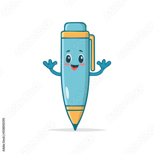 pen in cute cartoon character style with expressive face and limbs.
