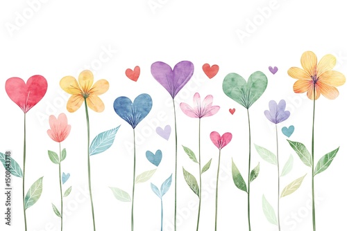 Watercolor heart flowers love floral spring garden