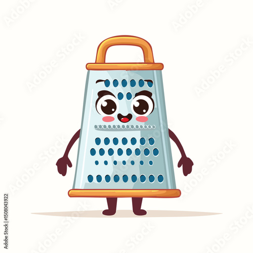 grater in cute cartoon character style with expressive face and limbs.