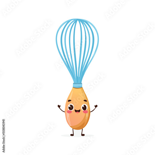 whisk in cute cartoon character style with expressive face and limbs.