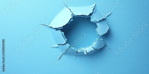 Blue paper with a hole in the middle, torn edges, 