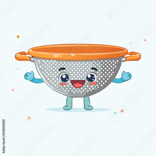 sieve in cute cartoon character style with expressive face and limbs.