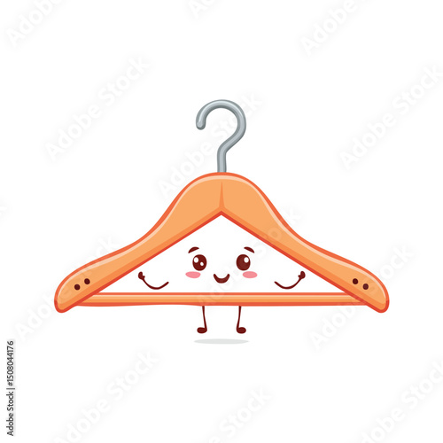 clothes hanger in cute cartoon character style with expressive face and limbs.