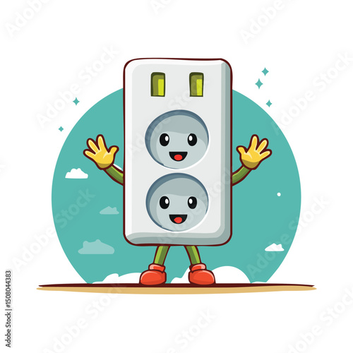 extension cord in cute cartoon character style with expressive face and limbs.