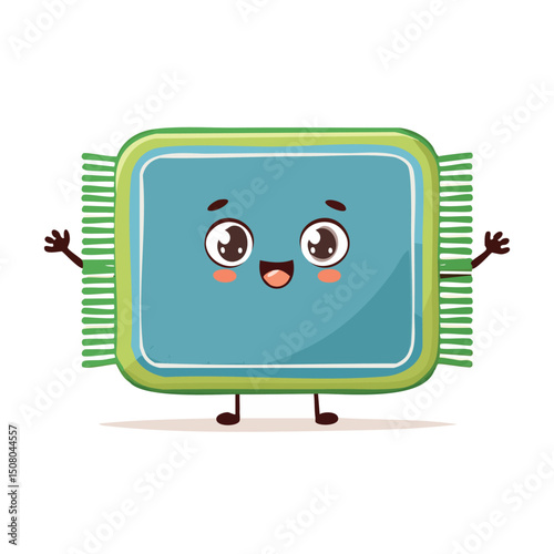 bath mat in cute cartoon character style with expressive face and limbs.