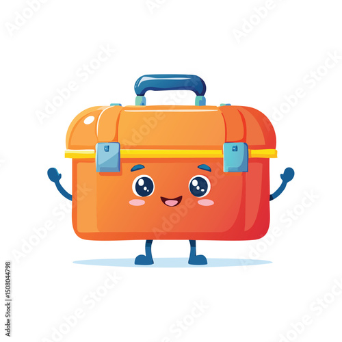 toolbox in cute cartoon character style with expressive face and limbs.