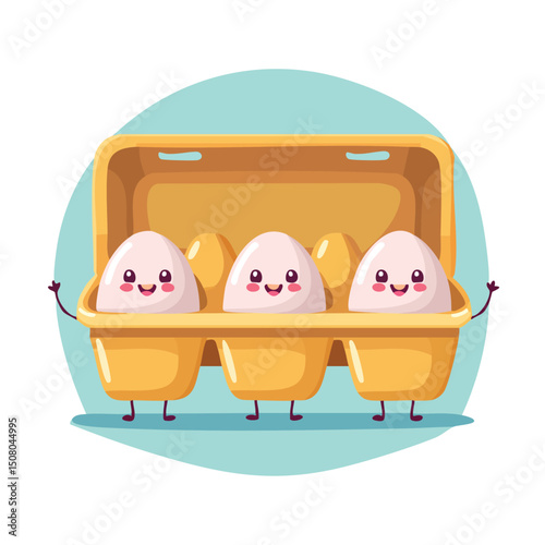 egg tray in cute cartoon character style with expressive face and limbs.