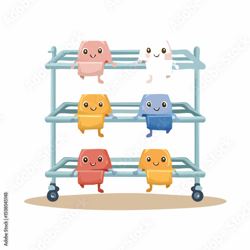 drying rack in cute cartoon character style with expressive face and limbs.