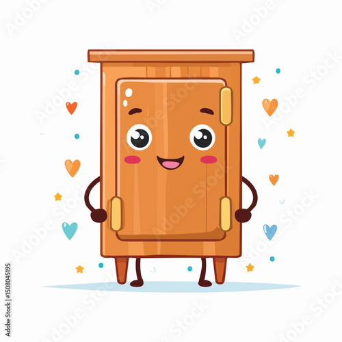 cabinet in cute cartoon character style with expressive face and limbs.