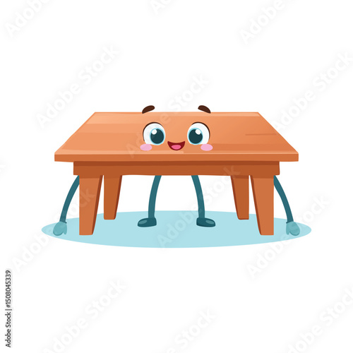 table in cute cartoon character style with expressive face and limbs.