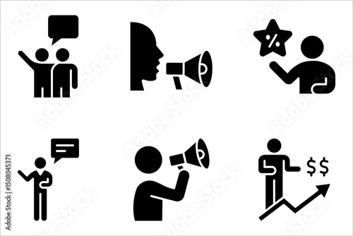 Salesman icon set. Personalized selling, face-to-face sales strategy, customer service, vector illustration on white background