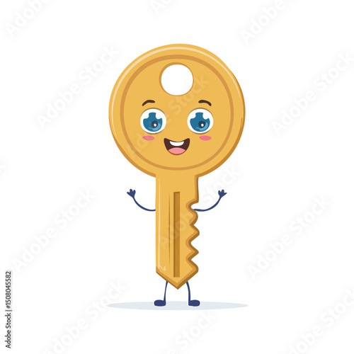 key in cute cartoon character style with expressive face and limbs.