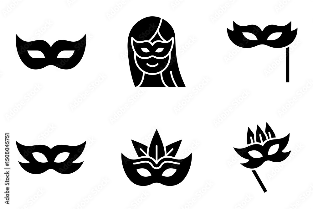 Masks linear icon set. Carnival dressing. Costume for masquerade. vector illustration on white background Masks linear icon set. Carnival dressing. Costume for masquerade. vector illustration on white background
