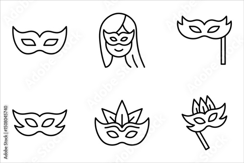 Masks linear icon set. Carnival dressing. Costume for masquerade. vector illustration on white background