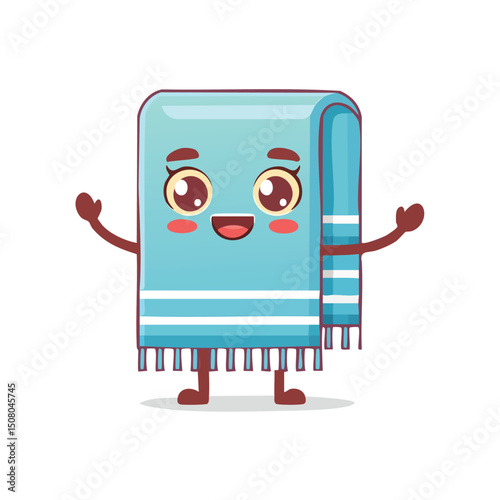 hand towel in cute cartoon character style with expressive face and limbs.