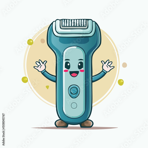 electric shaver in cute cartoon character style with expressive face and limbs.