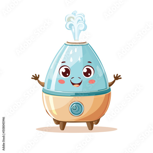humidifier in cute cartoon character style with expressive face and limbs.