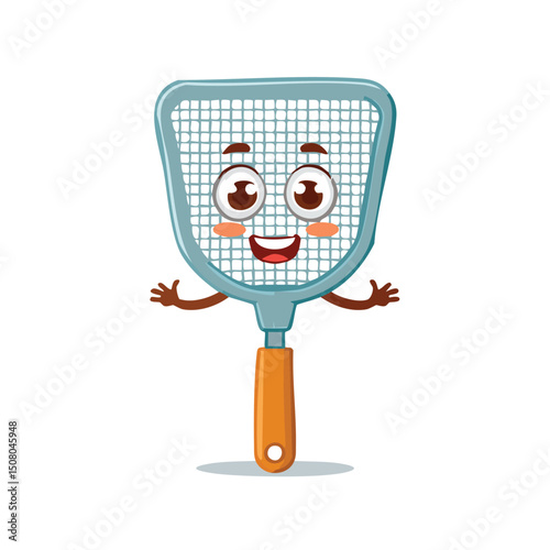 fly swatter in cute cartoon character style with expressive face and limbs.