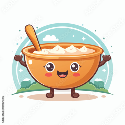 mixing bowl in cute cartoon character style with expressive face and limbs.