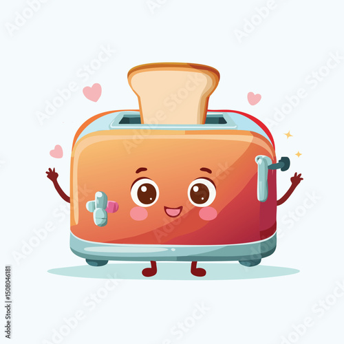 toaster in cute cartoon character style with expressive face and limbs.