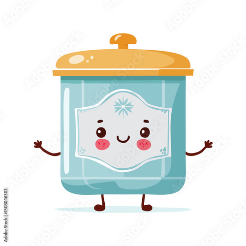 sugar container in cute cartoon character style with expressive face and limbs.