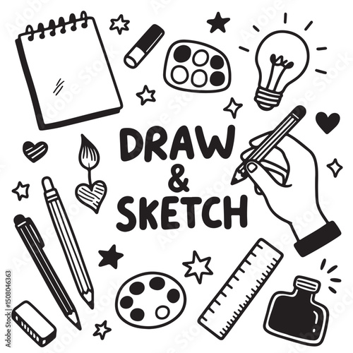 Illustration of Drawing Tools and Hand Sketching