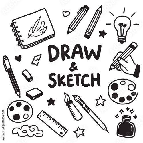 Illustration of Drawing Tools and Art Supplies